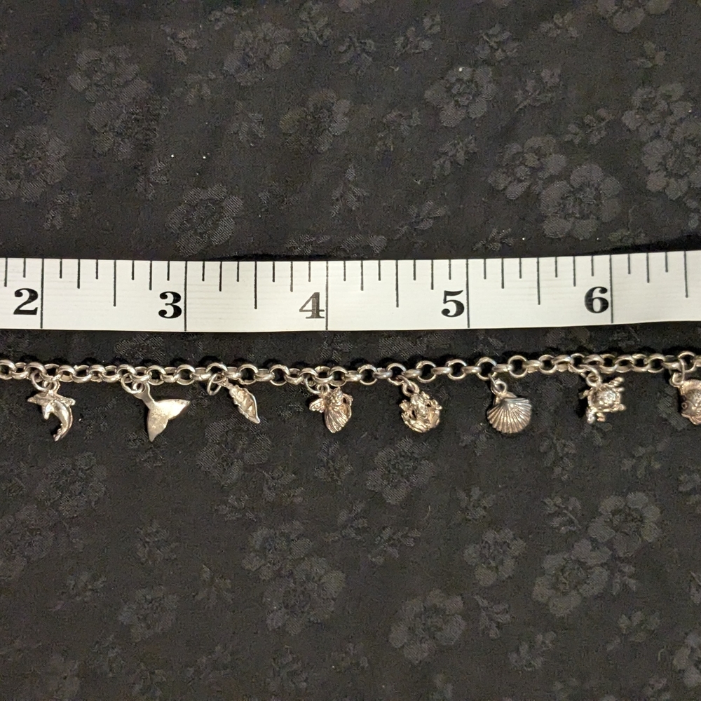 8" 925 Solid Sterling Silver Mini Sea Creature Ocean Charm Bracelet - Picture 8 of 10